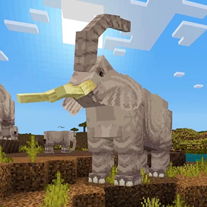 An elephant in Minecraft raising its trunk