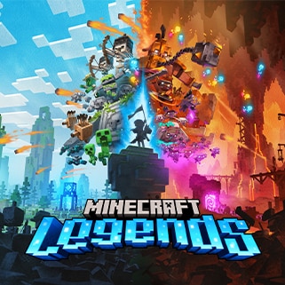 A hero stands between two armies over text reading: Minecraft Legends