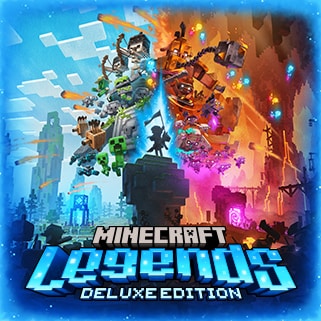 A hero stands between two armies over text reading: Minecraft Legends Deluxe Edition