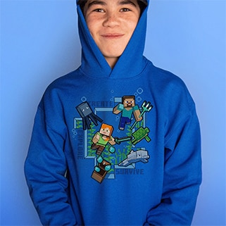 A kid wearing a Minecraft hoodie