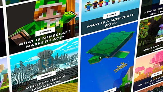 A number of news articles appear showing off the latest goings-on in Minecraft