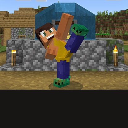 A Minecraft character doing a high kick wearing crocs