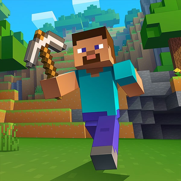 Steve charges forward with a pickaxe