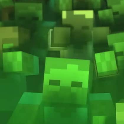 A horde of Minecraft zombies are reaching toward the screen