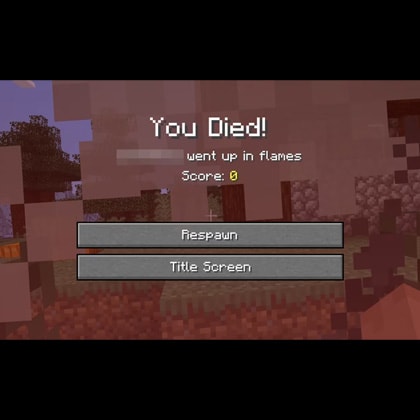 A Minecraft menu screen says &quot;You Died!&quot; and asks if the player wishes to respawn