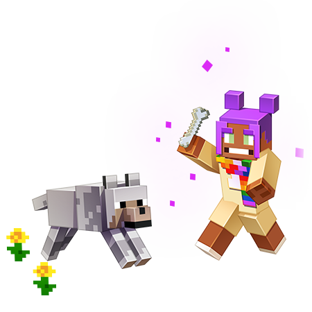 A Minecraft character uses a bone to tame a dog