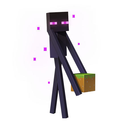 An Enderman carries a grass block