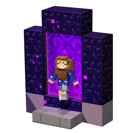 A Minecraft character leaves a nether portal