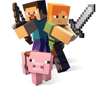 Steve, Alex and a pig ready for battle